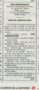 annonce légale avec objet social de la société